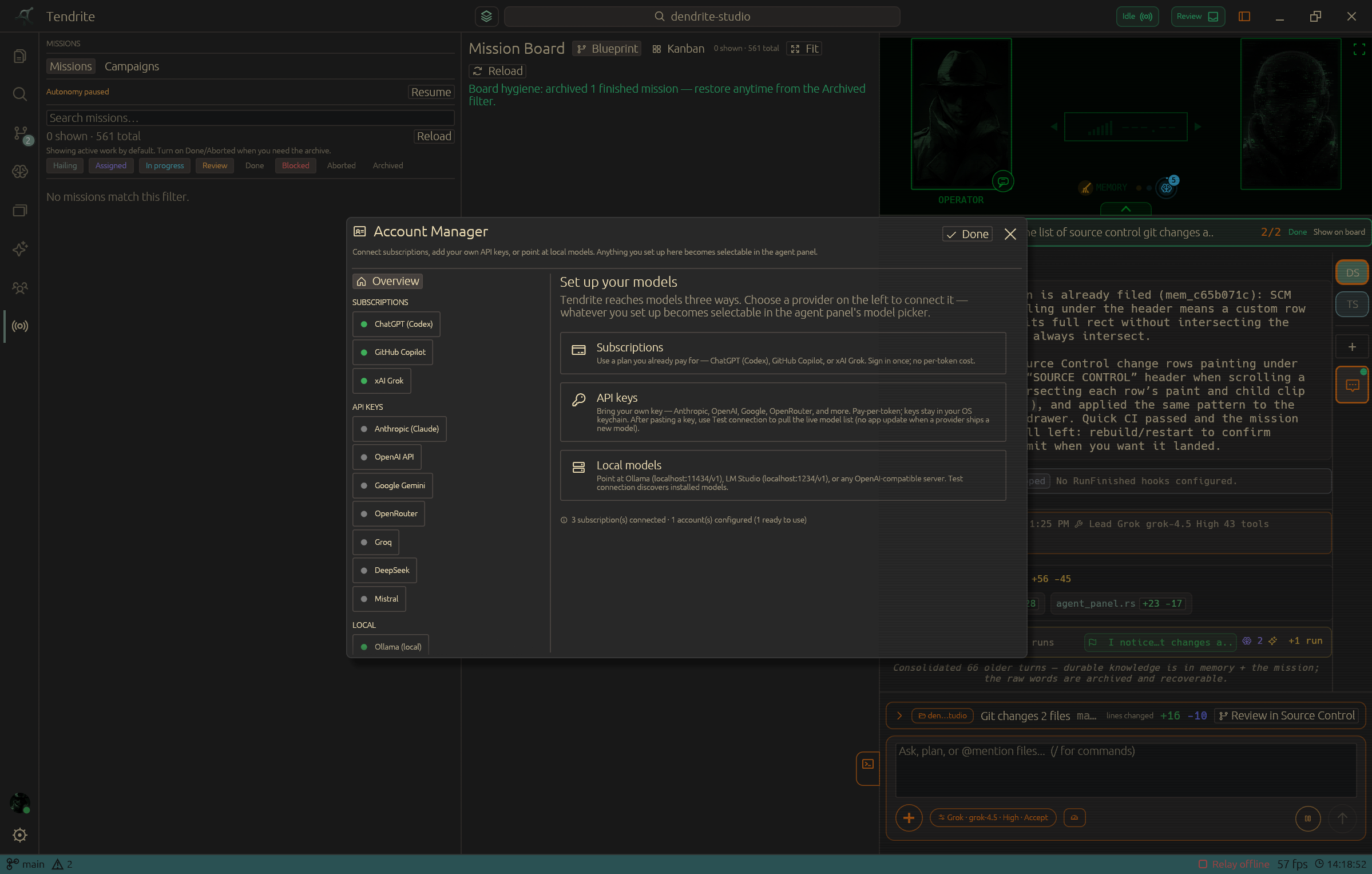 Tendrite account manager listing subscription and API model providers